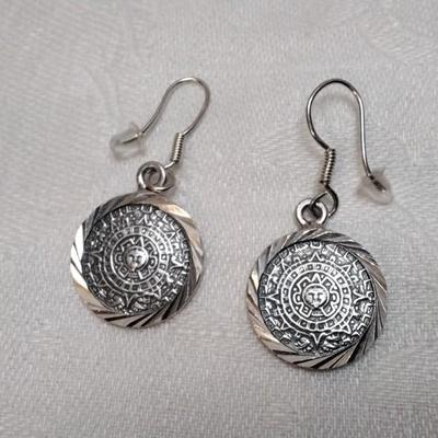 Vintage Mexico MR 112 Mayan Aztec Calendar 925 Earrings