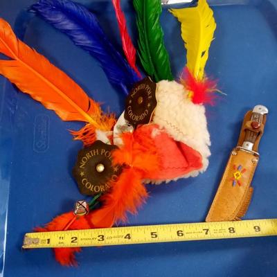 LOT 50   TOY INDIAN HEAD DRESS AND KNIFE
