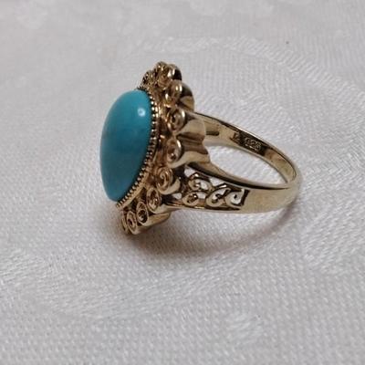 Ross Simons Turquoise Gold Vermeil RIng Size 9