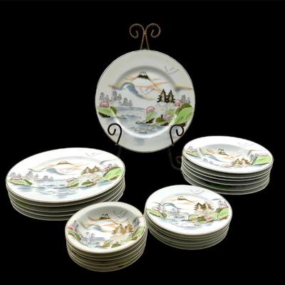 Kutani Japan Porcelain Hand Painted Serving for 6