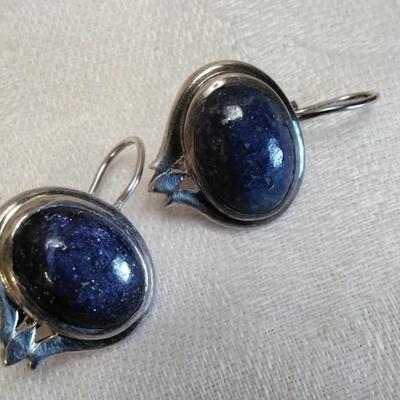 Vintage One of a Kind Lapis Lazuli With Areas of Pyrite (Fools Gold) 925 Earrings