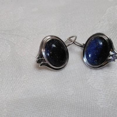 Vintage One of a Kind Lapis Lazuli With Areas of Pyrite (Fools Gold) 925 Earrings