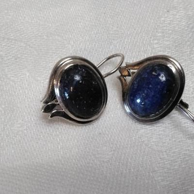 Vintage One of a Kind Lapis Lazuli With Areas of Pyrite (Fools Gold) 925 Earrings