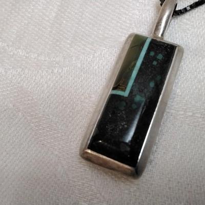 Vintage Reversible Zuni Lapidary Gemstone Art 28" Italian Black 925 Necklace
