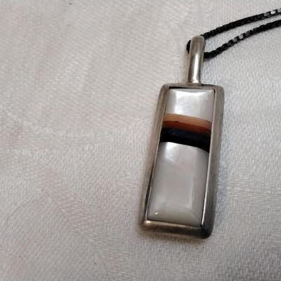Vintage Reversible Zuni Lapidary Gemstone Art 28" Italian Black 925 Necklace