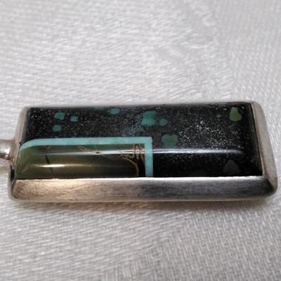 Vintage Reversible Zuni Lapidary Gemstone Art 28" Italian Black 925 Necklace