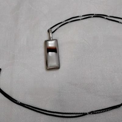 Vintage Reversible Zuni Lapidary Gemstone Art 28" Italian Black 925 Necklace