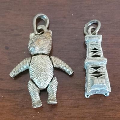 L16: Sterling Silver Articulated Bear and Oil Rig Pendants