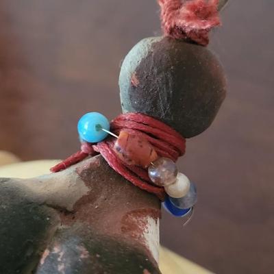 L30: Handmade Ceramic Goddess with Beaded Necklace and Feather Headdress