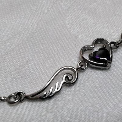 Unique Amethyst Angel Wing 16" 925 Necklace