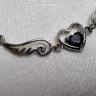 Unique Amethyst Angel Wing 16" 925 Necklace