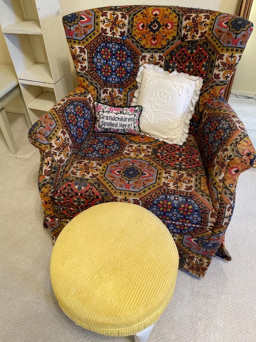 Vintage chair and yellow stool