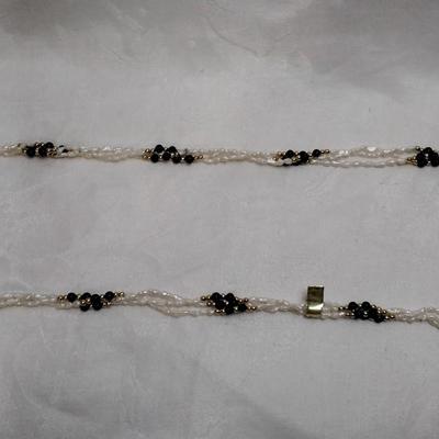 Vintage Mona So 3 Strand Seed Pearls/Onyx 26" Necklace