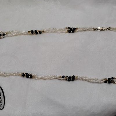 Vintage Mona So 3 Strand Seed Pearls/Onyx 26" Necklace