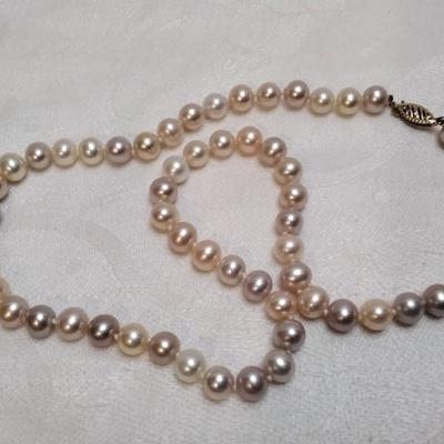 Shades of Champagne Pearls 18" Necklace 14K Clasp