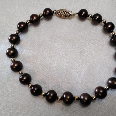 6.5 mm Chocolate Pearls 14K Beads and Clasp 7 in Bracelet