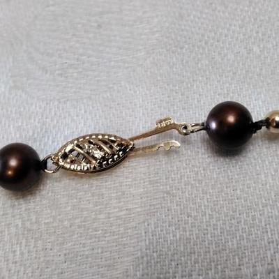 6.5 mm Chocolate Pearls 14K Beads and Clasp 7 in Bracelet