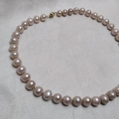 Pale Pink Pearls 18" Necklace 14K Ball Clasp