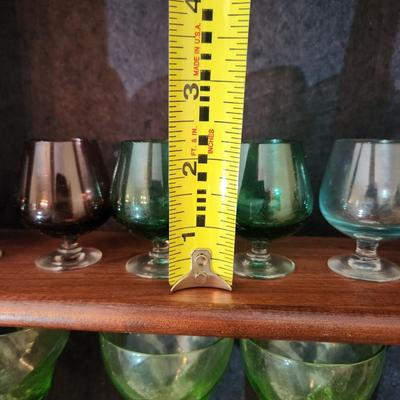 Lot of 14 Glasses 12 color 2 etched clear Shot Glasses Mini Snifters