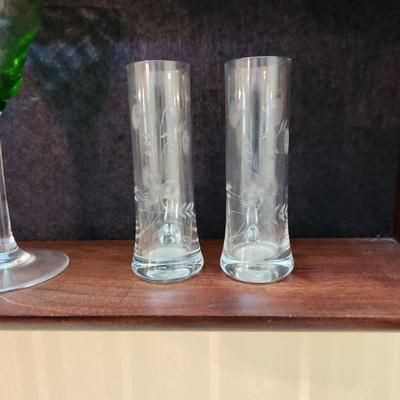 Lot of 14 Glasses 12 color 2 etched clear Shot Glasses Mini Snifters