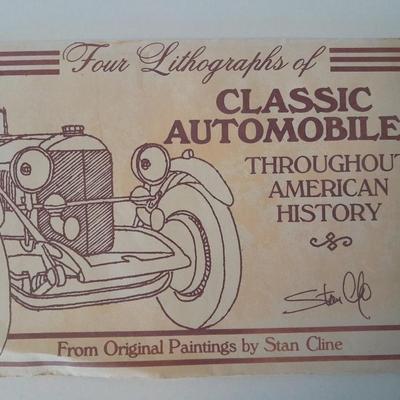 Four Lithographs of Classic Automobiles throughout American History Stan Cline