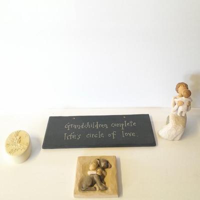Willow tree Grandmother Figure and Willow tree Hug plaque with Grandchildren wooden sign