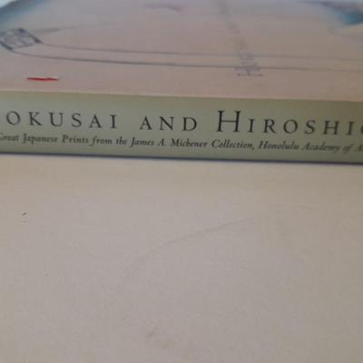 Antique Silk framed painting - framed Woodblock print and Hokusai and Hiroshige Hard back book
