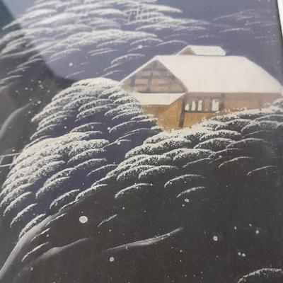 Antique Silk framed painting - framed Woodblock print and Hokusai and Hiroshige Hard back book