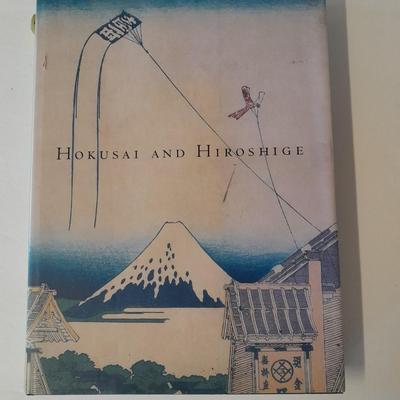 Antique Silk framed painting - framed Woodblock print and Hokusai and Hiroshige Hard back book