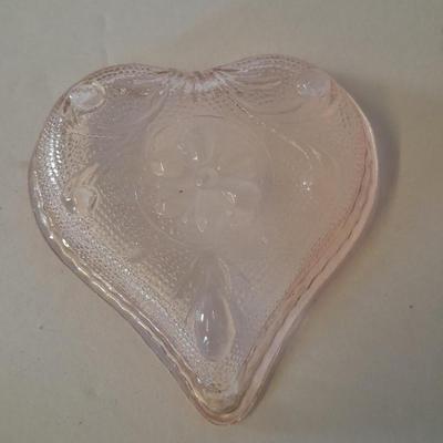 Japanese beaded purses with makeup compacts and pink depression glass heart dish