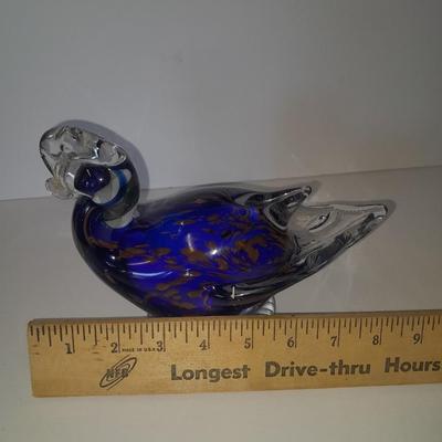 Vintage Blue and gold Murano glass Duck