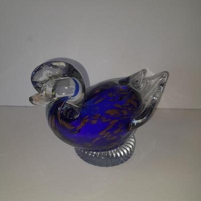 Vintage Blue and gold Murano glass Duck