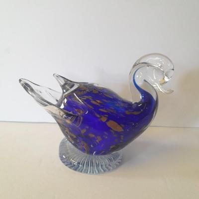 Vintage Blue and gold Murano glass Duck