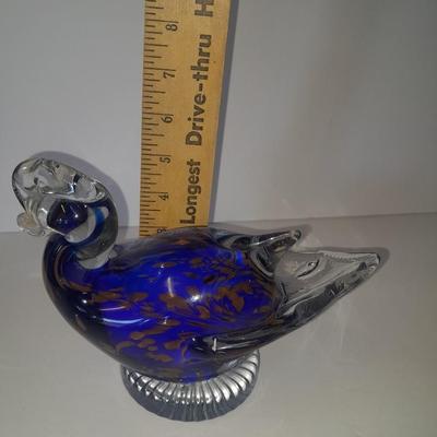Vintage Blue and gold Murano glass Duck