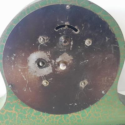 Vintage wind-up Gilbert Mantle clock green art deco gold crackle