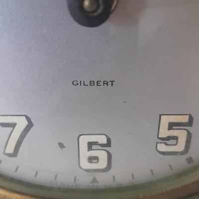Vintage wind-up Gilbert Mantle clock green art deco gold crackle