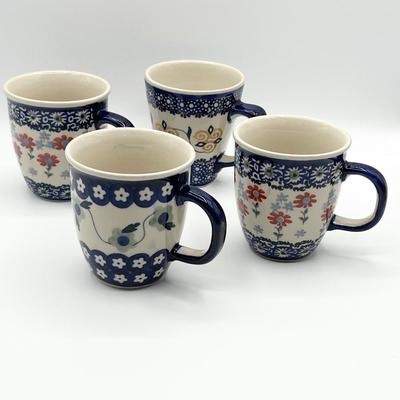 BOLESLAWIEC ~ Hand Made Polish Pottery ~ Set Of Four (4) Coffee Mugs