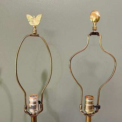 Pair (2) ~ Porcelain Gold Trim Embossed 3-Way Lamps