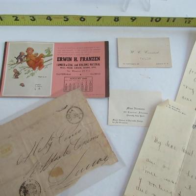 Misc Paper Ephemera: 1867 Note/Certificate, 1902 Letter, 1946 Advertising Calendar, More