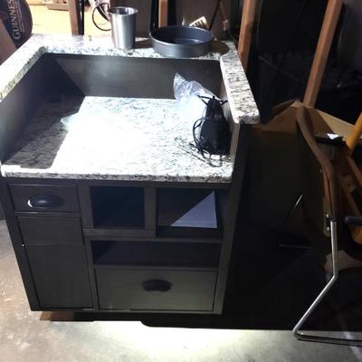Counter, chairs, brackets and mop bucket