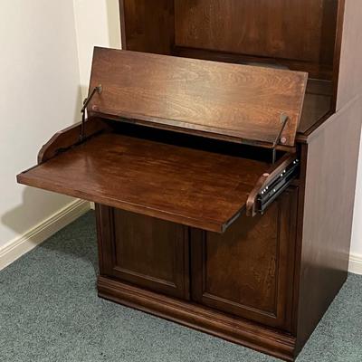 Inlaid Brown Cherry Glass Top Desk With Cabinet