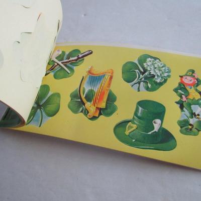 Vintage Dennison St Patricks Day Sticker Booklet, Shamrock Stickers and Old Unused St P Card