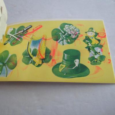 Vintage Dennison St Patricks Day Sticker Booklet, Shamrock Stickers and Old Unused St P Card