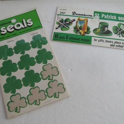 Vintage Dennison St Patricks Day Sticker Booklet, Shamrock Stickers and Old Unused St P Card