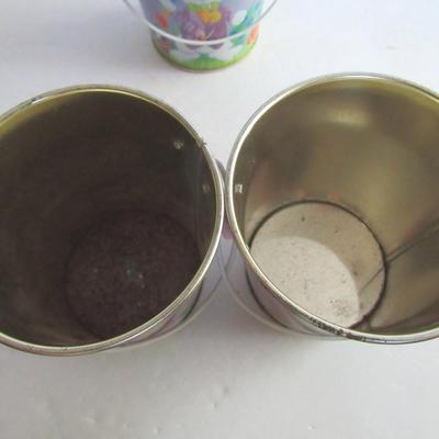 Lot of Tin Easter Baskets, Nice Metal Bell, Egg Wraps and Two Foam Chicks