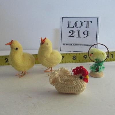 Vintage Easter Lot: Cotton Chicks, Chenille Chick and Crochet Rooster