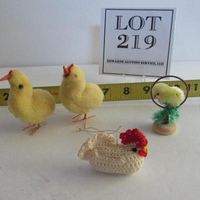 Vintage Easter Lot: Cotton Chicks, Chenille Chick and Crochet Rooster