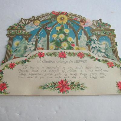 Vintage Large Rust Craft Fold Down Christmas Card and Small Old Card
