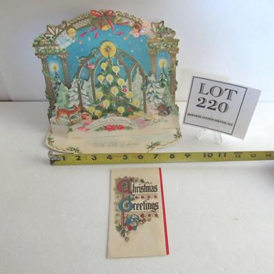 Vintage Large Rust Craft Fold Down Christmas Card and Small Old Card