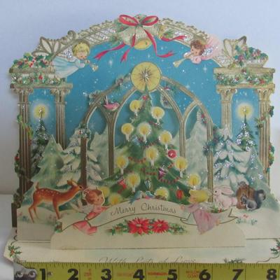 Vintage Large Rust Craft Fold Down Christmas Card and Small Old Card